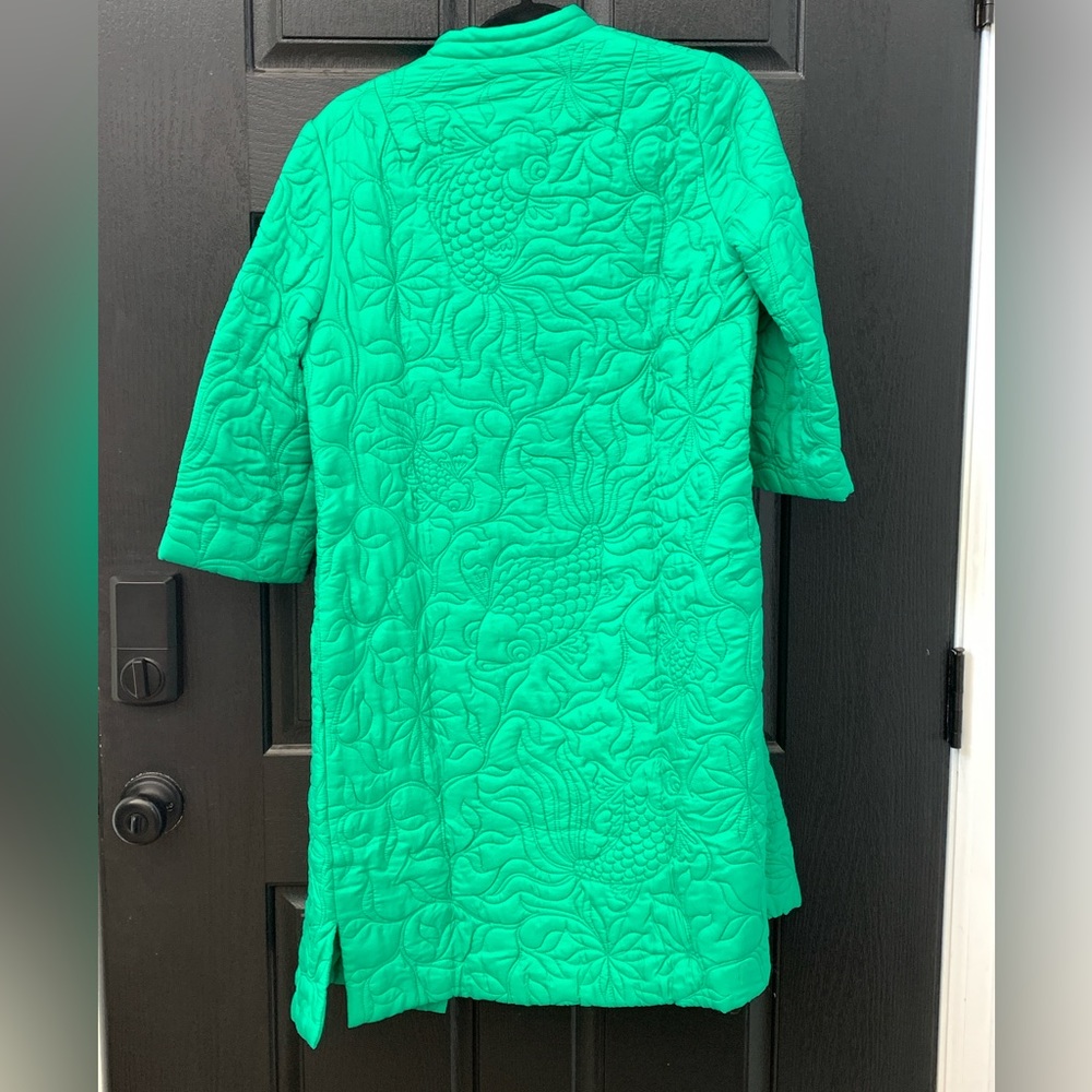 Vintage Dynasty Green Koi Coat Jacket Duster - Picture 2 of 5